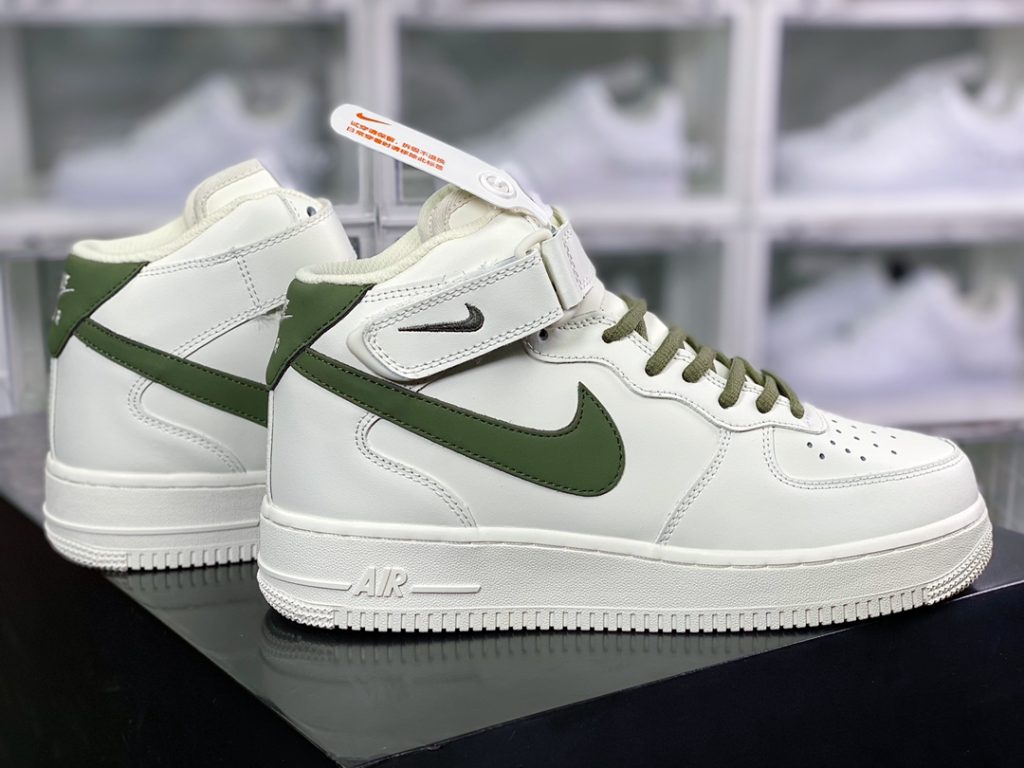 Nike Air Force 1 ’07 Mid “White/Live Green” Classic Mid Versatile Casual Sneakers